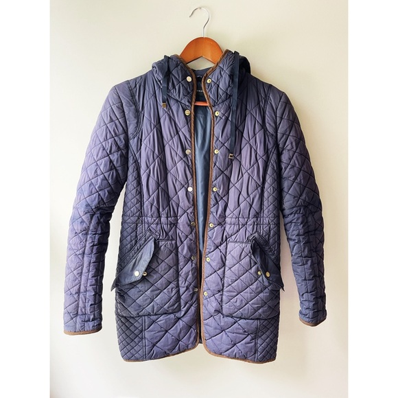 Zara Jackets & Blazers - Zara Navy Blue Puffer Long Hooded Coat Puffer Jacket XS